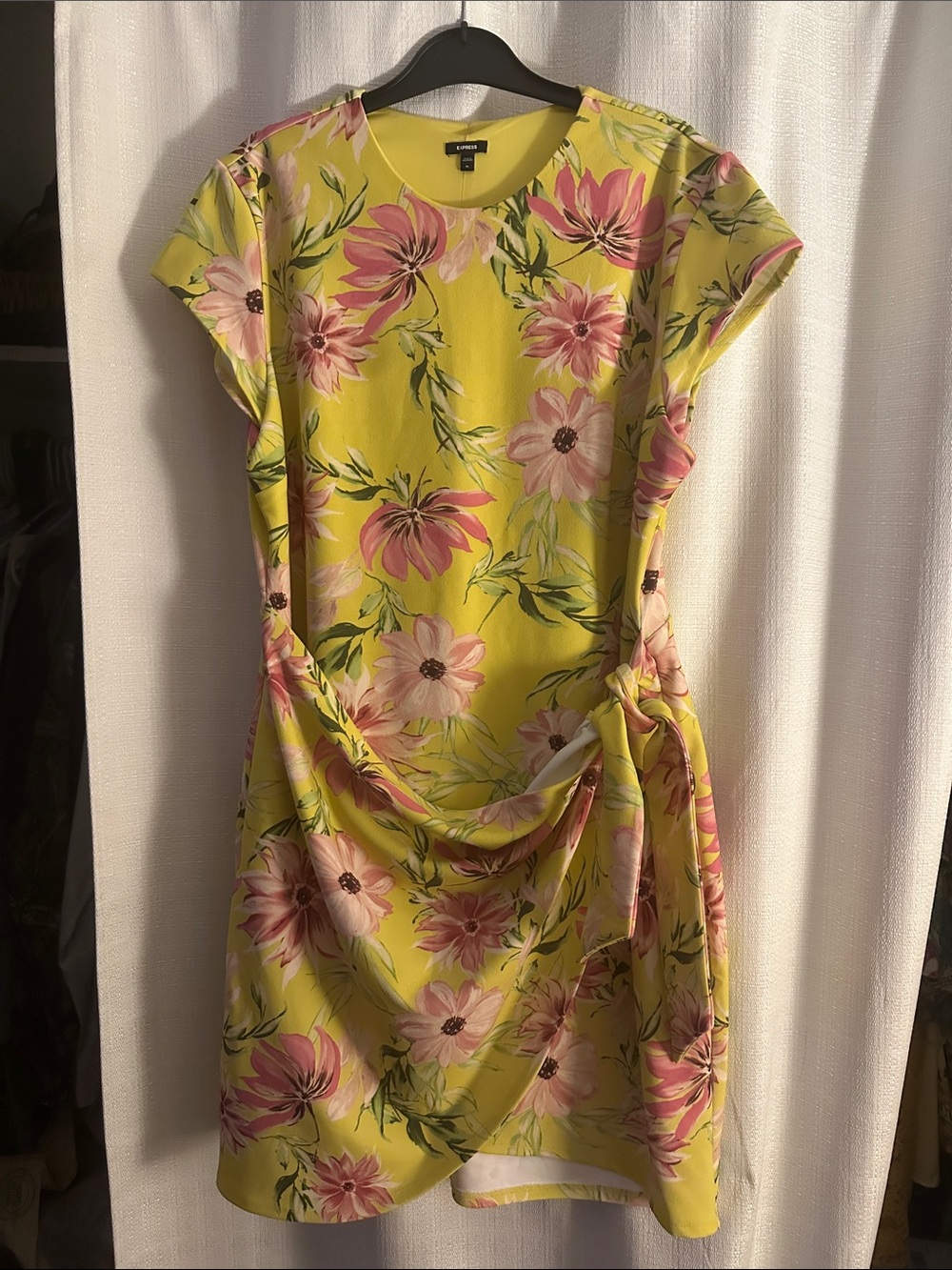 Express Yellow Floral Tie-Side Mini Dress